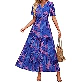 ZESICA Women's 2026 Summer Spring Floral Boho Maxi Dresses Casual Short Sleeve V Neck A Line Flowy Beach Vacation Dress
