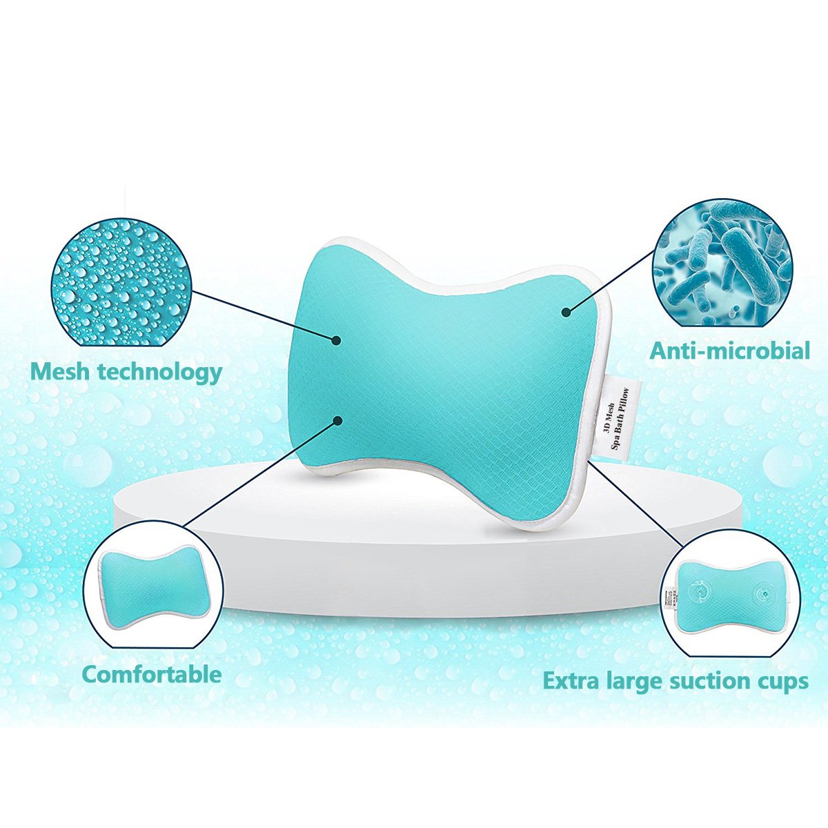 Comfortable Bath Pillow with Suction Cups, Supports Neck and Shoulders Home Spa Pillows for Bathtub, Hot Tub, Jacuzzi, Bathtub Head Rest Pillow Relax & Comfy - Blue : Beauty