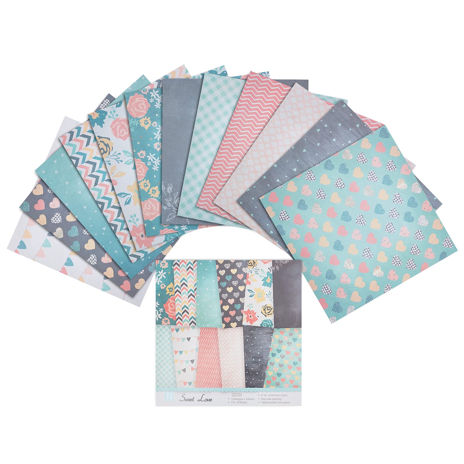 GORGECRAFT 24 Sheets Pattern Paper Pack Floral Cardstock Papers Pad Decorative Scrapbook Cardstock Love Heart Rose Single-Sided Patterned Scrapbooking DIY Holiday Photo Album Valentines Decor, 15x15cm