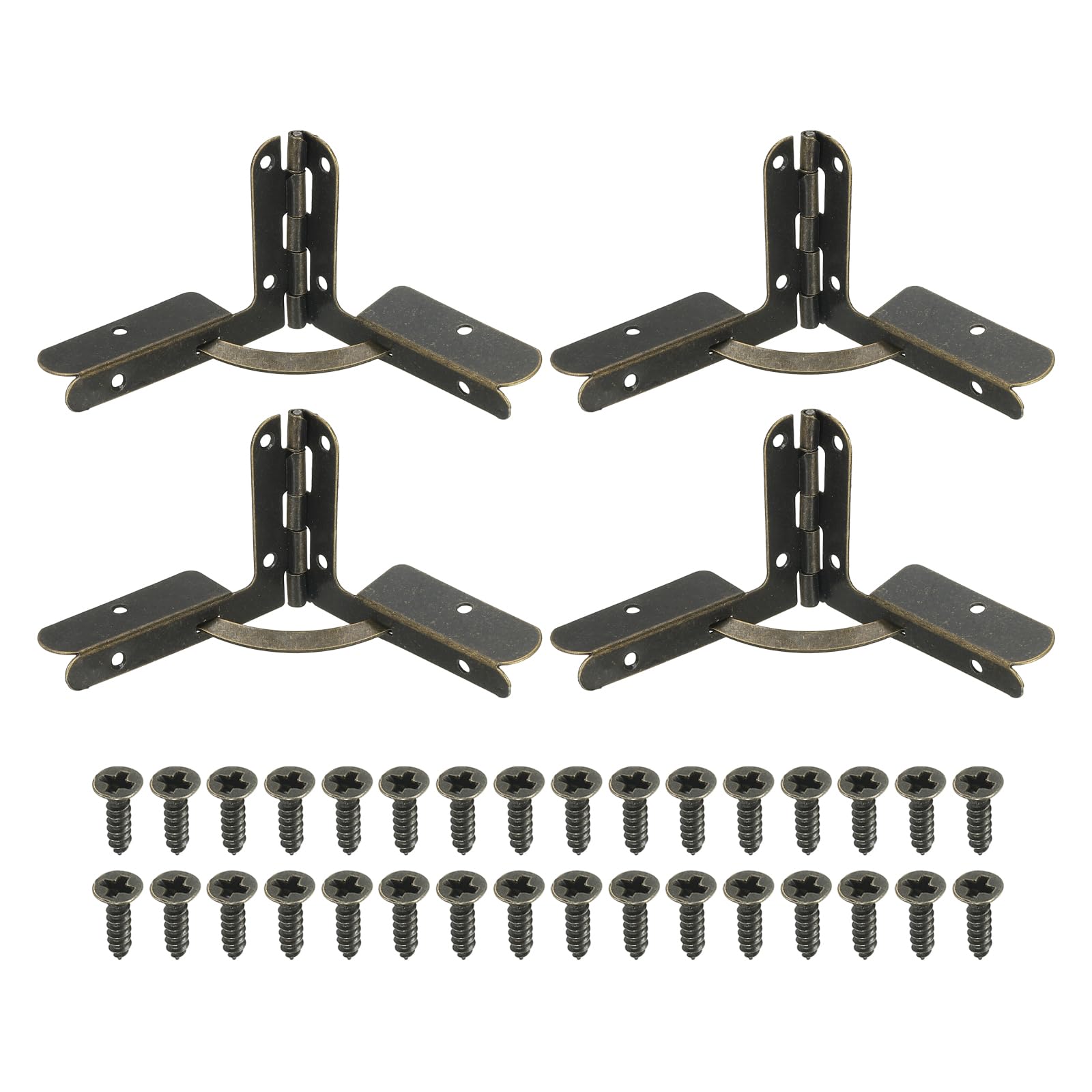 PATIKIL 90 Degree Folding Support Hinge 1.6" x 2.1", 4 Pack Furniture Box Hinges with Screws for Jewelry Wine Cabinet Wooden Box Drawer, Brown