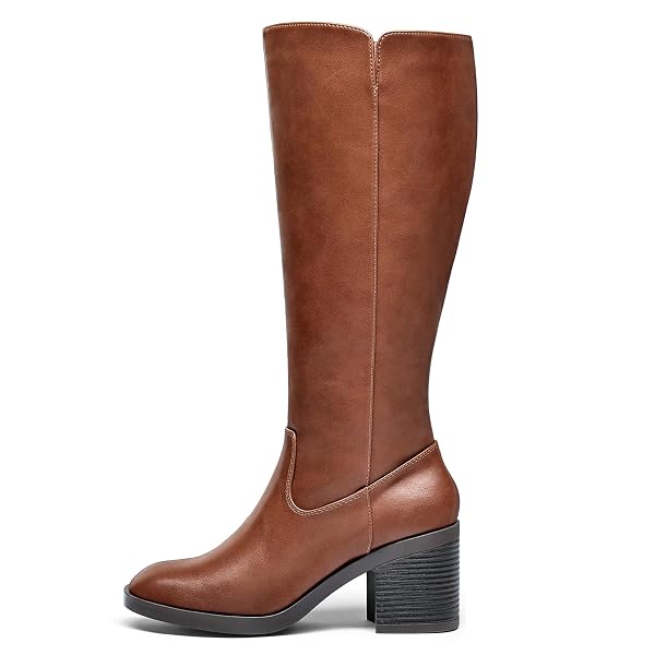 MYSOFT WOMEN’S KNEE HIGH BOOTS SQUARE TOE CHUNKY BLOCK STACKED HEEL TALL BOOTS WITH SIDE ZIPPER