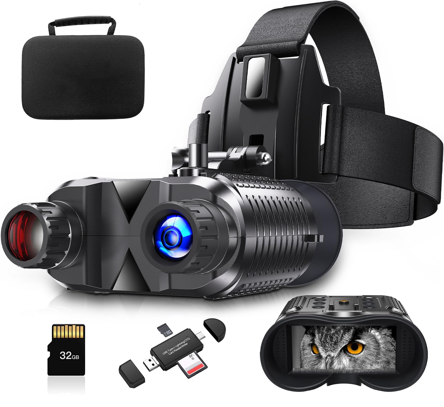 [2023 Upgrade] Night Vision Goggles with Head Strap - Rechargeable Infrared Binoculars 2.7" Screen 1312FT Compatible with Fast MICH Helmet for Hunting Tactical Gear Included Hard Bag