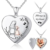 Always in My Heart Urn Necklaces for Ashes S925 Sterling Silver Love Heart Mother and Daughter Keepsake Hold Pictures Photo Memorial Locket Cremation Urn Pendant Necklace Gift for Women