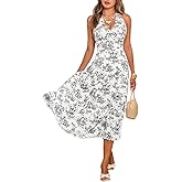 CUPSHE Women Halter Floral Summer Dresses Plunge V Backless Sleeveless Casual Vacation Dress Beach Holiday Midi Sundress