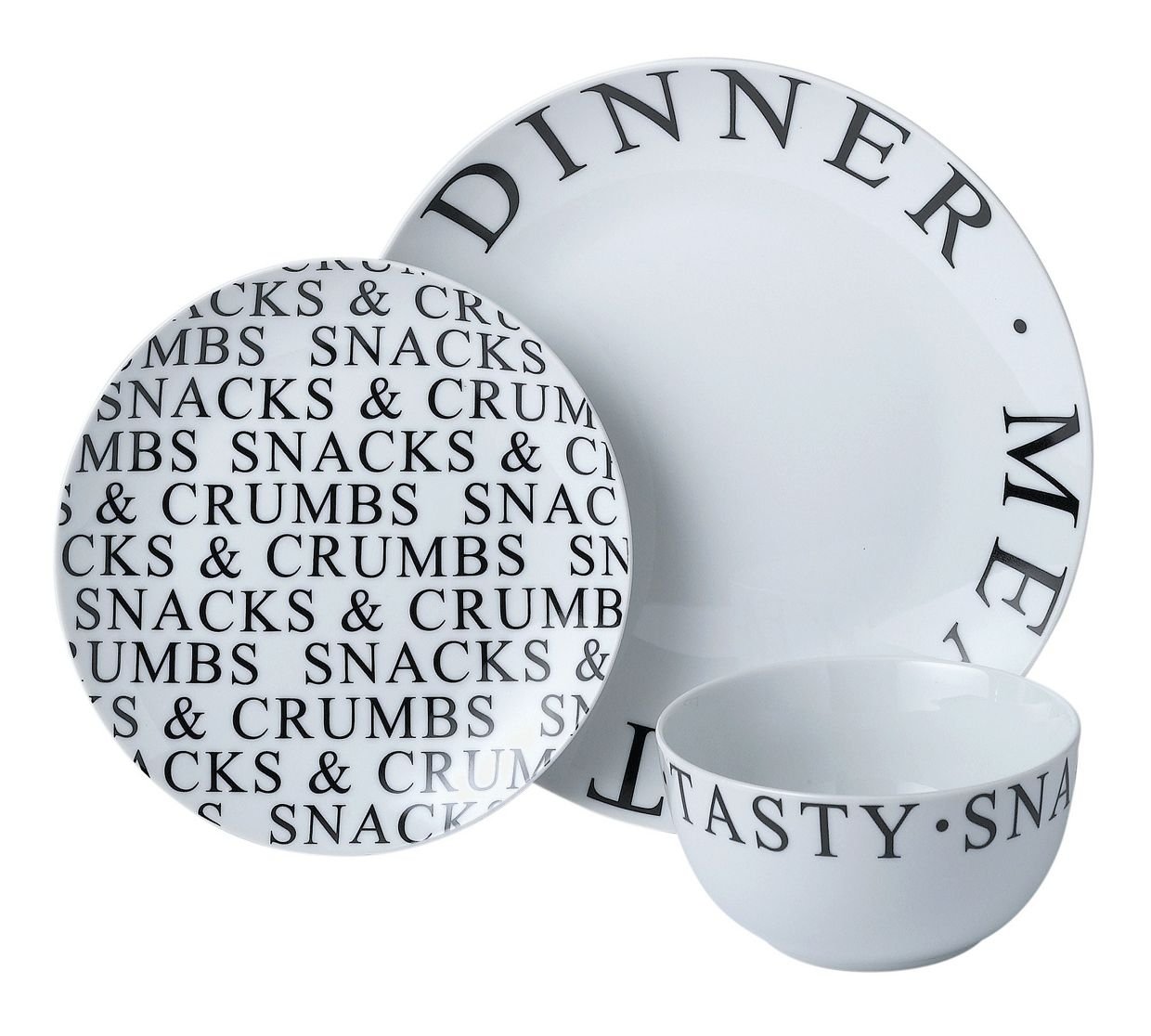 HOME 12 Piece Typography Porcelain Dinner SetBlack / White Amazon.co