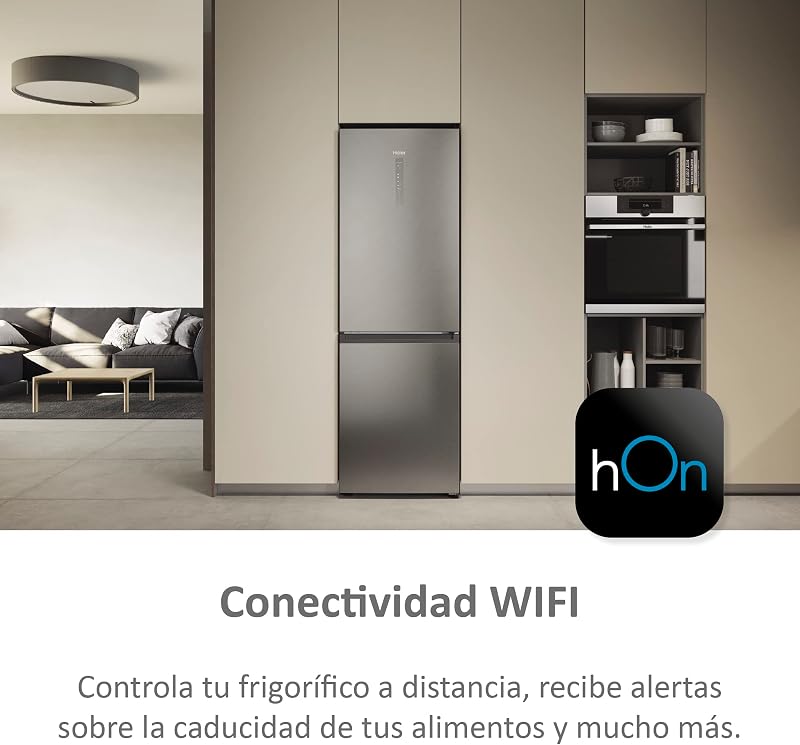 Haier 2d 60 series 3 hdw3618dnpk - geladeira combi, funções inteligentes, conexão wifi, motor inversor, gaveta de zona de umidade, total no frost, suporte para garrafas, largura 60cm, 341l, iluminação led, aço inoxidável
