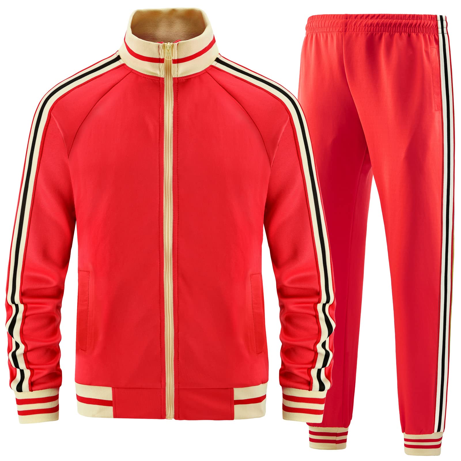 Photo 1 of dioxoib Track Suits for Men Set 2 Piece Tracksuits Mens Sweatsuits Sets Jogging Two Piece Outfits Athletic Clothes Jogger Sweat Suits Running Sport leisure Clothing Red Ai-TZ003-M