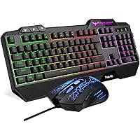 Havit Keyboard Rainbow Backlit Wired Gaming Keyboard Mouse Combo, LED 104 Keys USB Ergonomic Wrist Rest Keyboard, 3200DPI 6 Button Mouse for Windows PC Gamer Desktop, Computer (Black)