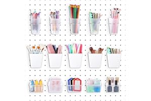 MEYEYAIA 15Pcs Pegboard Bins and Cups with Hooks and Loops Peg Board Organizer Accessories Baskets Pegboard Baskets Accessories Kit for Garage Workshop Workbench Office Various Tool Organizer (White)