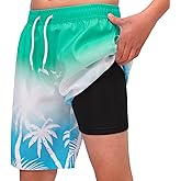 MEILONGER Boys Swim Trunks 2 in 1 Bathing Suits for Kids Quick Dry Board Shorts Swimming Swimwear with Compression Liner