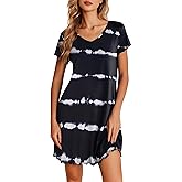 Ekouaer Nightgowns for Women Short Sleeve Sleepshirt V Neck Short Nightshirt Pullover Soft Ruffled Sleepwear S-XXXL