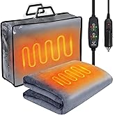 Riakrum 12V Car Heated Blanket 57"x43", Portable Electric Car Blanket with Storage Bag, Auto-Off Heat Control for Truck SUV RV Winter Travel, Camping, Road Trips, Office, Gifts for Valentine, Gray