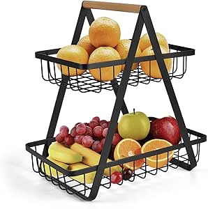 Cesta de almacenamiento de 2 niveles para frutas, estante para verduras