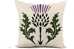 Feiiiemi Flax Throw Pillow Cover Green Flower Thistle Onopordum Acanthium Scottish White Purple Scotland 18×18 Inches Pillowc