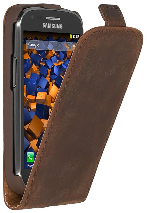 mumbi PREMIUM Vintage Leder Flip Case für Samsung Galaxy S3 mini Tasche braun