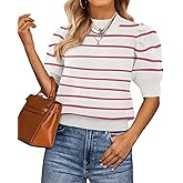 ATHMILE Short Sleeve Sweater for Women 2026 Spring Summer Blouses Crewneck Knit Puff Sleeve Dressy Casual Trendy Shirts