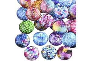 PH PandaHall 70pcs 35 Styles Mermaid Scales Glass Cabochons Flat Fish Skin Glass Cabochons Dome Gems for Photo Cameo Pendant Jewelry Making Handcrafts Scrapbooking (12mm)