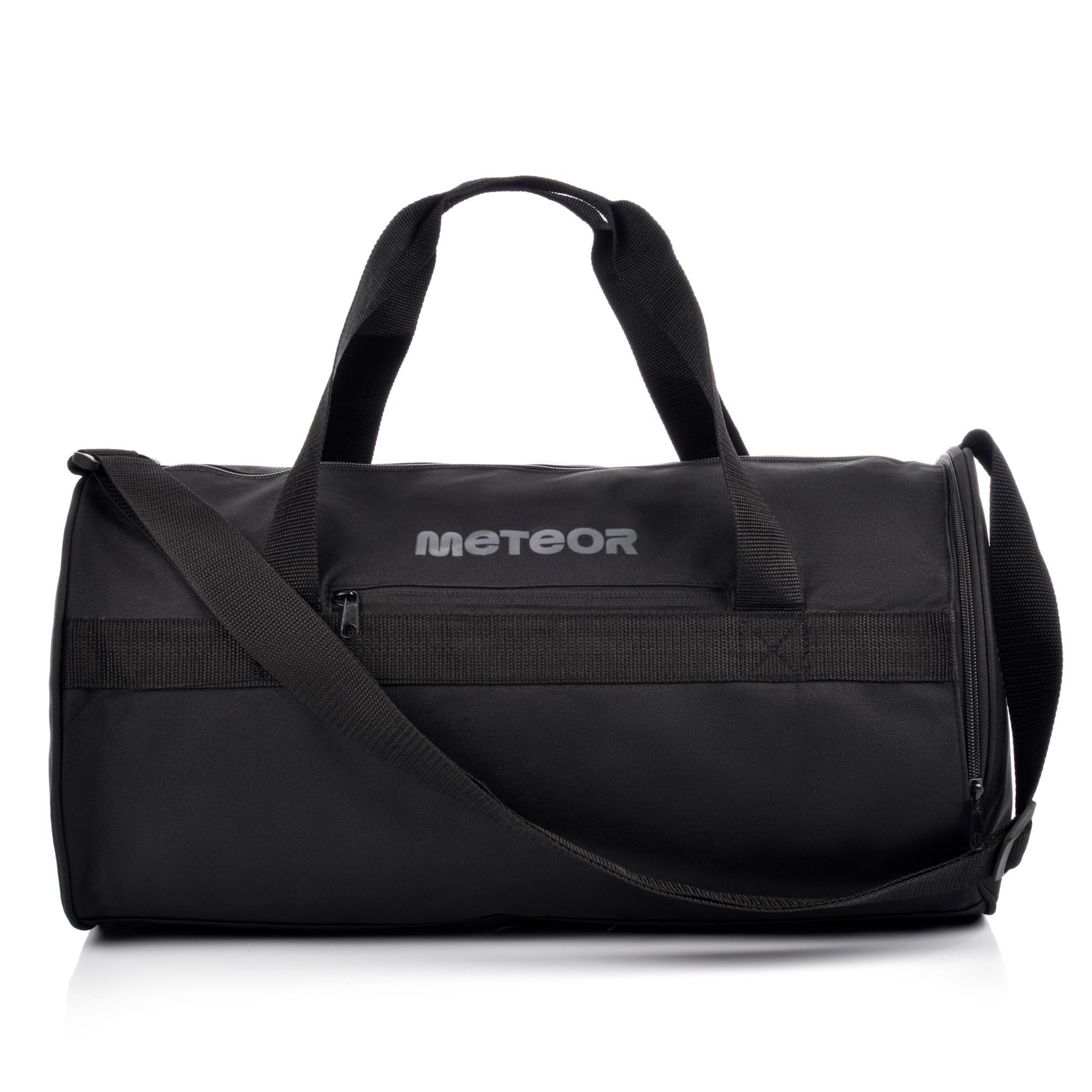meteor Gym Duffel Cabin Holdall Bag - Lightweight Sports Luggage with Shoe Compartment, Shoulder Strap, Underseat Hand Size for Travel Workout Weekend Overnight (Schwarz, 48x25x25 cm)
