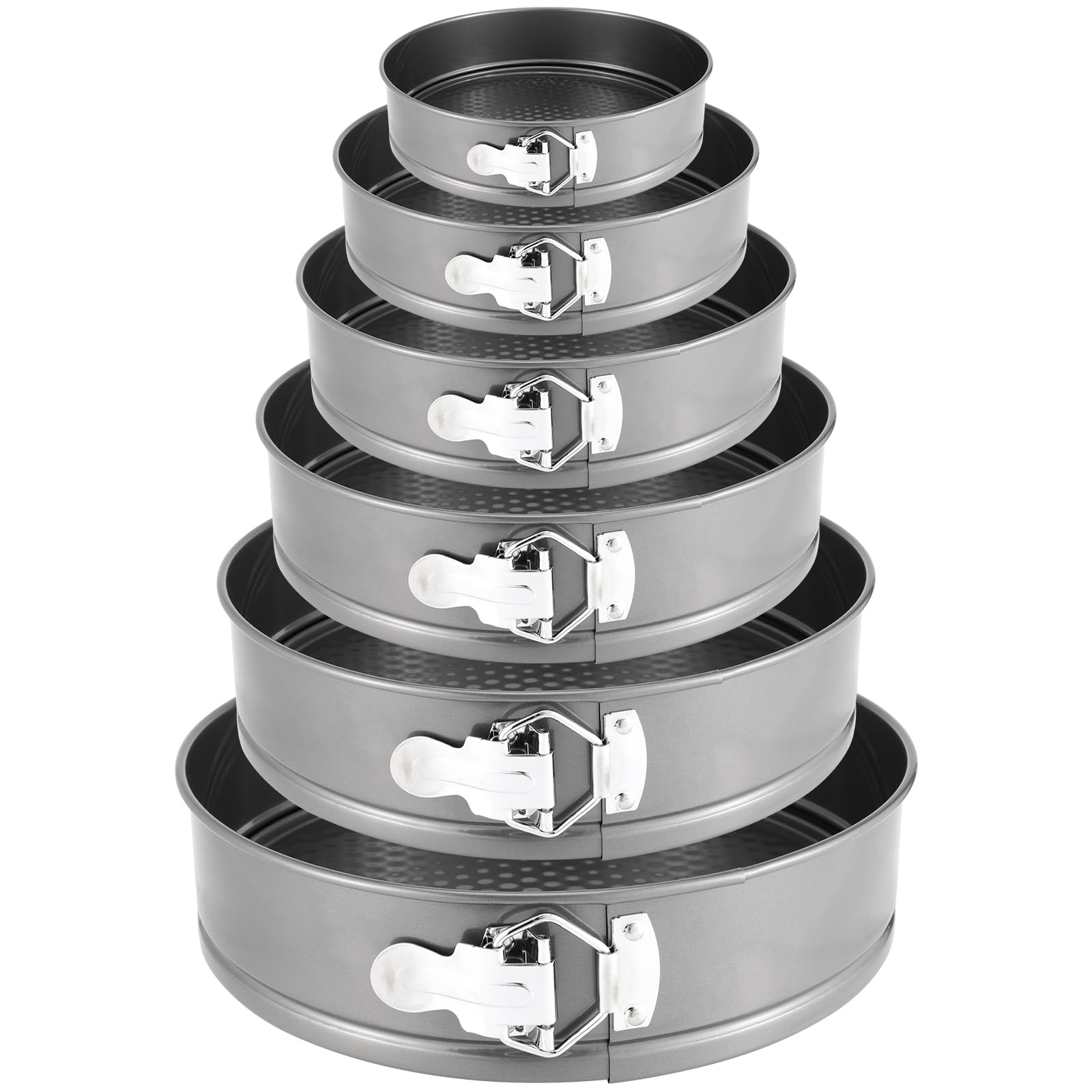 MOUYAT Cake Tin Set, 6 PCS Springform Cake Tins, Round Cheesecake Pan with Removable Bottoms, Non-Stick Baking Pan Tray for Cakes, Cheesecake, 18/20/22/24/26/28 CM