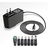 9V 2A AC Adapter Power Supply Cord Charger [9 Volts 2 Amps Regulated Switching Power] with 7 Interchangeable DC Plug Adapter 