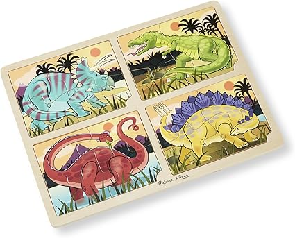 Melissa & Doug Dinosaurs 4-in-1 Wooden Jigsaw Puzzles With Storage Tray (16 pcs)