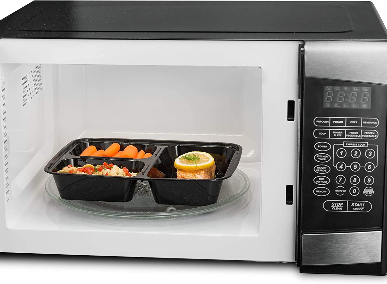 EZ Prepa 20 Pack 32oz 3 Compartment with Lid Food Storage Containers - Heavy Duty BPA Free Plastic Stackable Reusable Leak Proof Microwave Safe Dishwasher Safe