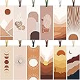 Chinco 60 Pieces Abstract Boho Paper Bookmark Bulk Cute Minimalist Line Aesthetic Woman Geometric Sun Double Sided Inspirational Bookmark Botanical Plant Landscape Page Markers for Art Student