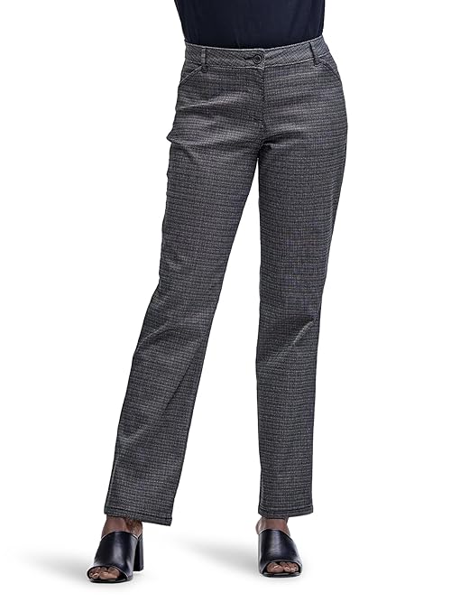 Lee Women's Relaxed Fit All Day Straight Leg Pant Black White Rockhill Plaid 16 Long