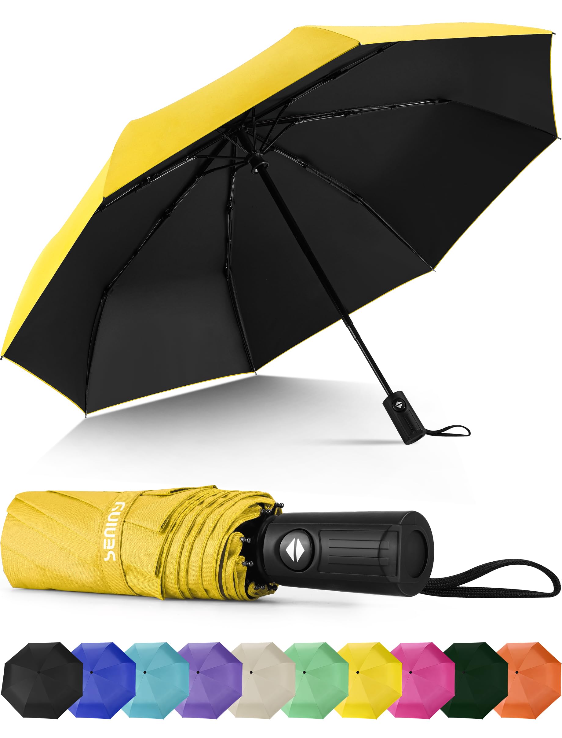 Photo 1 of Seniny Windproof Travel Umbrella, Automatic Umbrellas for Rain, Portable & Compact for Backpack, Strong UV for Protection, Folding Small Sun Umbrella for Car, Walking