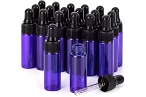 Kesell 5ml Small Dropper Bottles Empty Essential Oil Glass Bottle Lotion Perfume Sample Vials with Glass Eye Dropper, Pack of 20