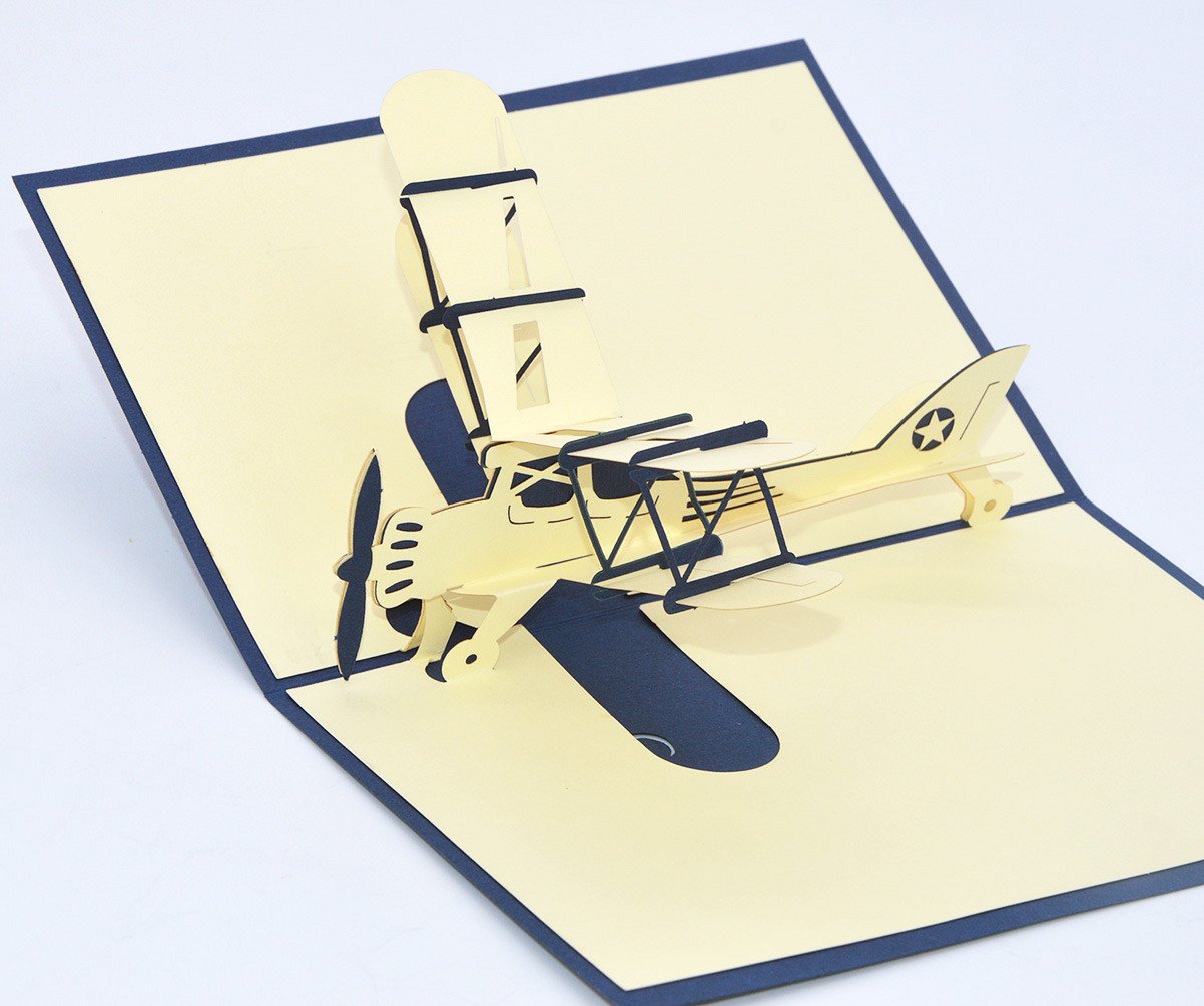 Medigy 3D Pop Up Greeting Cards Plane Blank Cards for Most Occastions Blue
