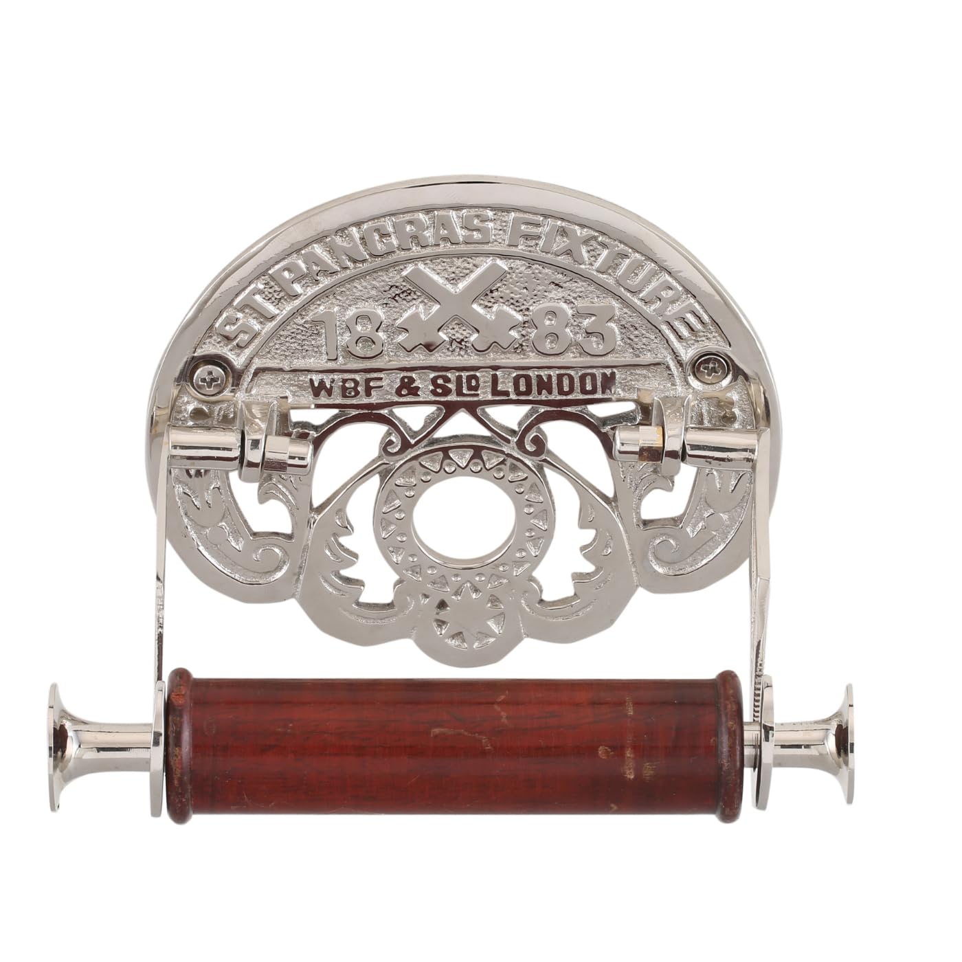 Fenzo Traditional Brass Toilet Roll Holder St. Pancras Wooden Roller Victorian Railway Station Vintage Design Wall Mounted Loo Roll Holder, Elegant Touch, Easy Installation (Silver)