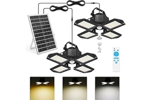 NIORSUN Solar Outdoor Lights Solar Lights Indoor Motion Sensor Pendant Light 3 Colors 4-Leaf 4 Modes with Remote, 2x16.4ft Wire Waterproof Security Lamp for Garage Shed Home Barn Shop Gazebo(2 Pack)
