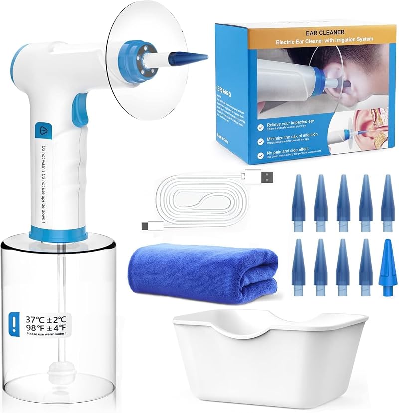 Temodu Earwax Removal Kit Electric Ear Cleaner with 500ml Bottle 9 Tips