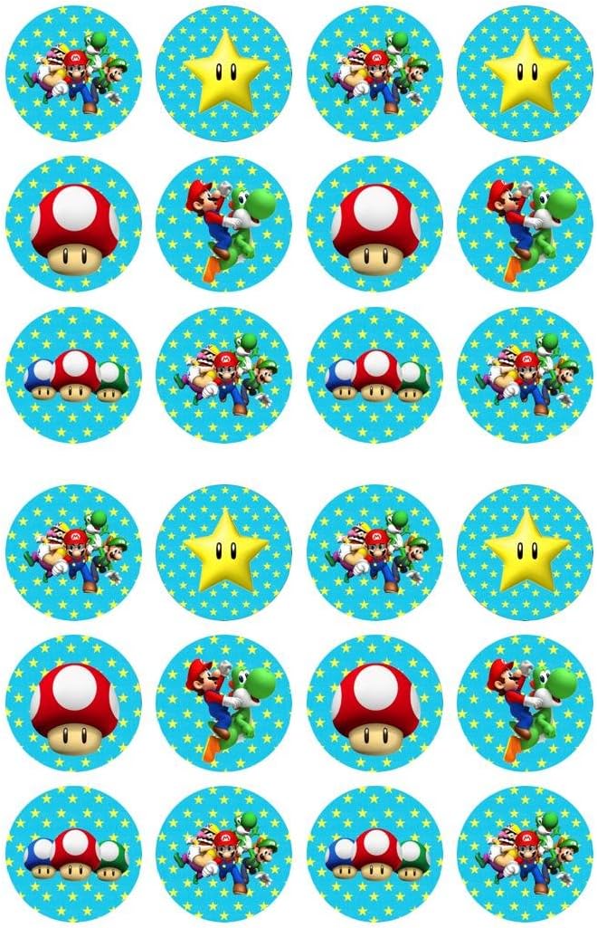 Super Mario 24 Fairy Cake Toppers on Icing, Wafer Paper or Card (Wafer Card)