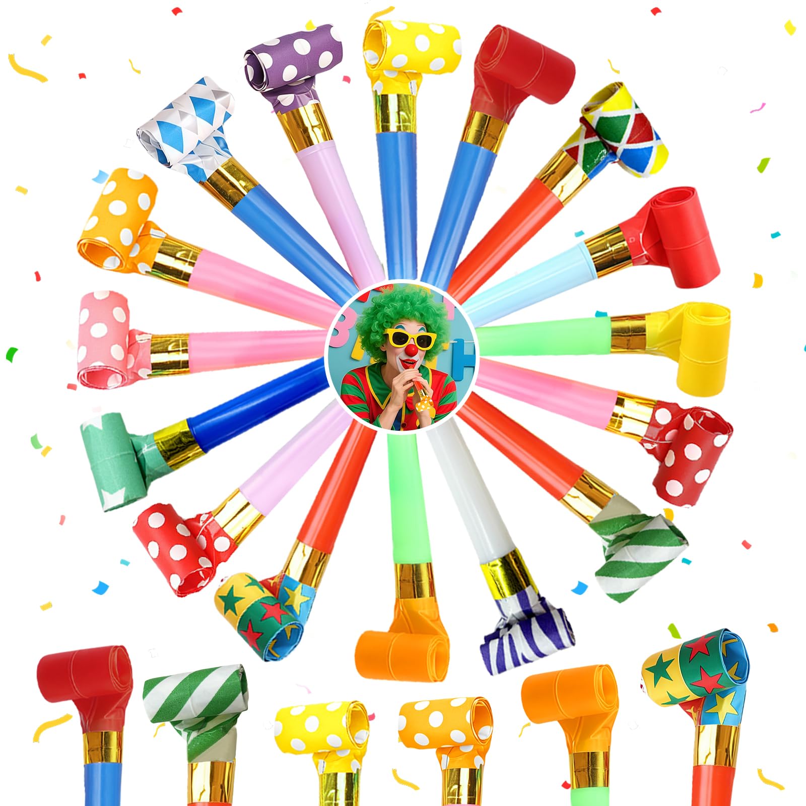 AMFUN 45PCS Colourful Party Blowers, Party Whistles Blowers, Blowers Noisemakers, Party Noise Generator for Birthday Party, Anniversary, Graduation, Wedding, Christmas