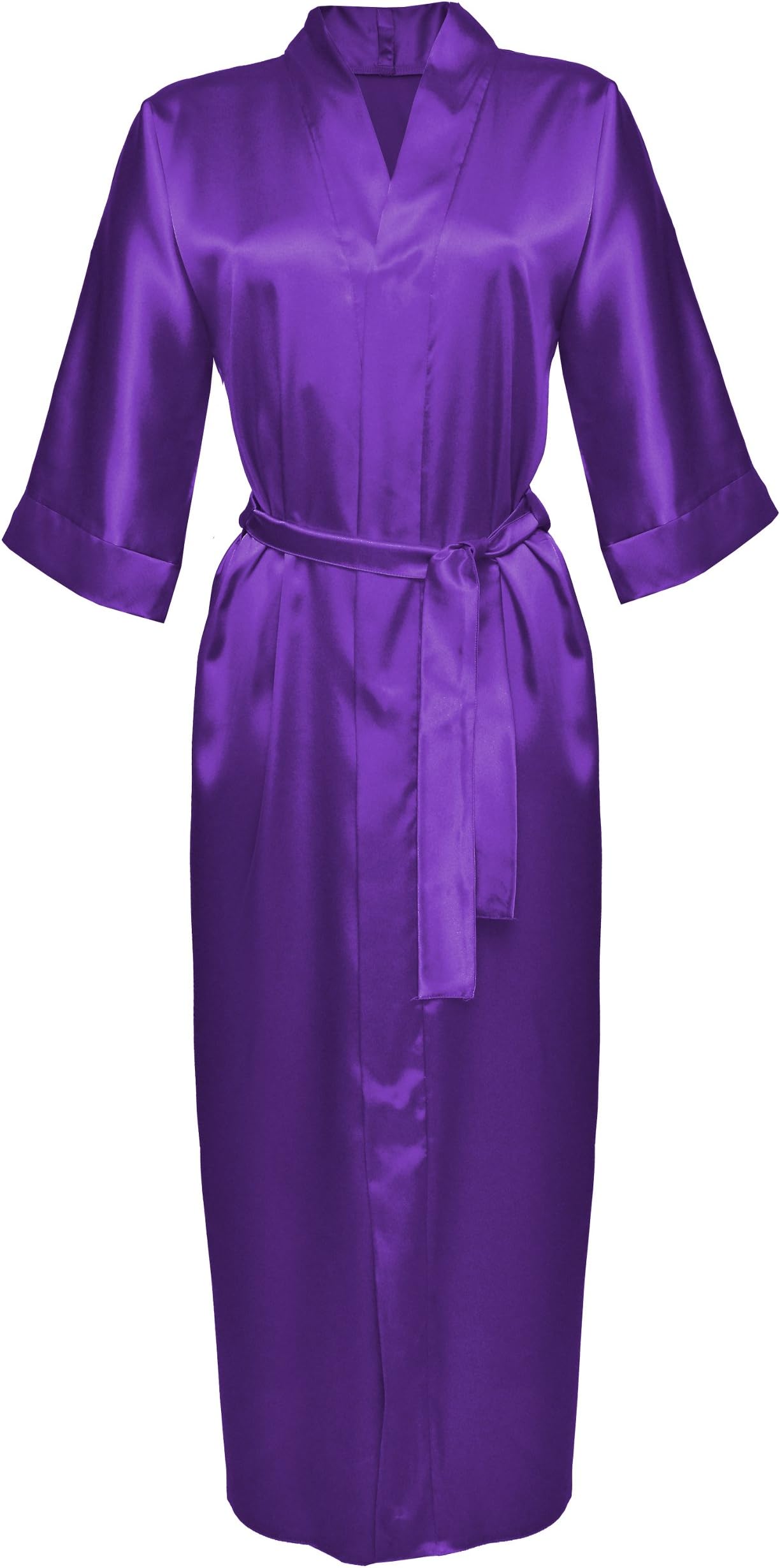 DKaren Luxury Nightwear Satin Dressing Gown Robe Full Length Kimono Sleepwear - 130 - Various Colors (XXLarge (16 UK), Violet)