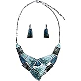 Fenni Jewelry Irregular Enamel Triangle Shape Collar Bib Statement Necklace Earrings Set Women Bridal Jewelry