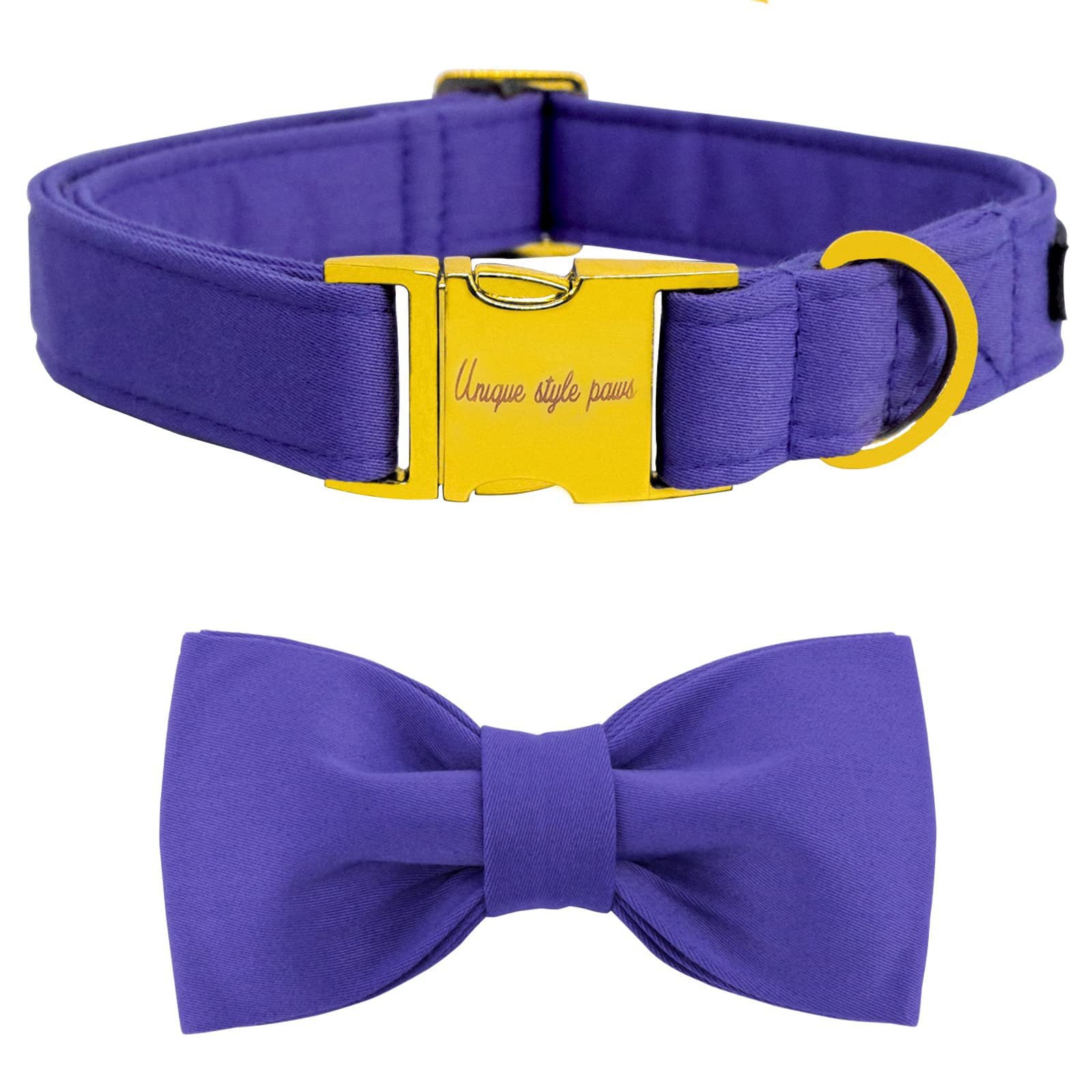 Unique style paws Dog Collar with Bowtie, Soft Cotton Collar with Reinforced Golden Metal Buckle Comfortable & Adjustable Collar for Small Medium Large Dogs & Cats