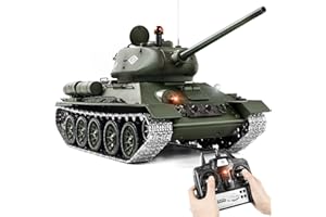 SUPDEX 1/16 RC Tank, Heng Long Soviet Union T-34 Army Toy with Smoke, Sound, Light, 2.4G Remote Control Tank That Shoots with Upgraded Metal Track, Idler and Sprocket Wheel, Steel Gearbox, Two Batteries