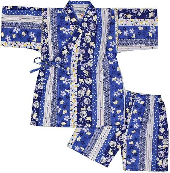 Amazon Co Jp 女の子 ガールズ キッズ 浴衣 甚平 くろわっさんすべべ 甚平上下セット うさぎ柄 和柄 日本製生地 女児 子供用甚平 ブルー 100cm 110cm 1cm 130cm 服 ファッション小物