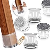 Chair Leg Floor Protectors for Hardwood Floors, 8 Pcs Clear Silicone Ruby Sliders Caps Cover with Felt Pads for Chairs and Fu