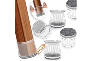 COLORLEAF Chair Leg Floor Protectors for Hardwood Floors, 8 Pcs Clear Silicone Ruby Sliders Caps Cover with Felt Pads for Chairs and Furniture Non Slip Reduce Noise