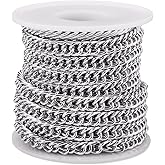 Boutigem 16.4 Feet Aluminum Curb Chain 10x6.5x1mm Platinum Twisted Links Cable Chain with Spool Unwelded Metal Jewelry Craft Chains for DIY Crafts Bracelet Necklace Jewelry Making Findings