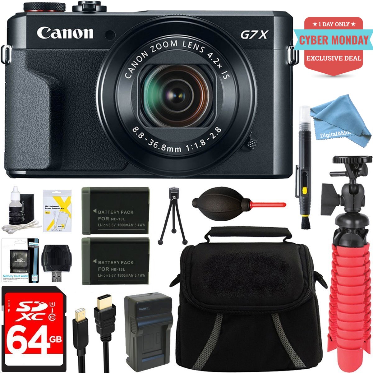 Canon PowerShot G7 X Mark II 20.1MP 4.2x Optical Zoom Digital Camera +  Two-Pack NB-13L Spare Batteries + DigitalAndMore Free Accessory Bundle  (Exclusive ...
