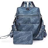 Puwuzixi Backpack Purse for Women, Waterproof PU Leather Back pack, Anti-Theft Women Backpack, Lightweight Fashion Multipurpose Shoulder Bag Handbag, Blue