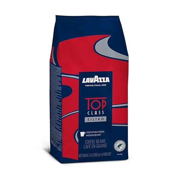 LAVAZZA TOP CLASS FILTRO WHOLE BEAN COFFEE MEDIUM ROAST 2.2LB BAG, 100% NATURAL ARABICA, MILK CHOCOLATE AND ROASTED HAZELNUT AROMATIC NOTES