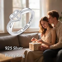 HUKKUN Purity Ring Sterling Silver Heart Cross Ring
