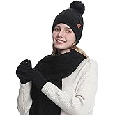 2THESTARS Womens Winter Beanie Hat Gloves Scarf Set Warm Fleece Knit Hat Long Scarf Gloves Touch Screen 3 in 1 Warm Gift Set