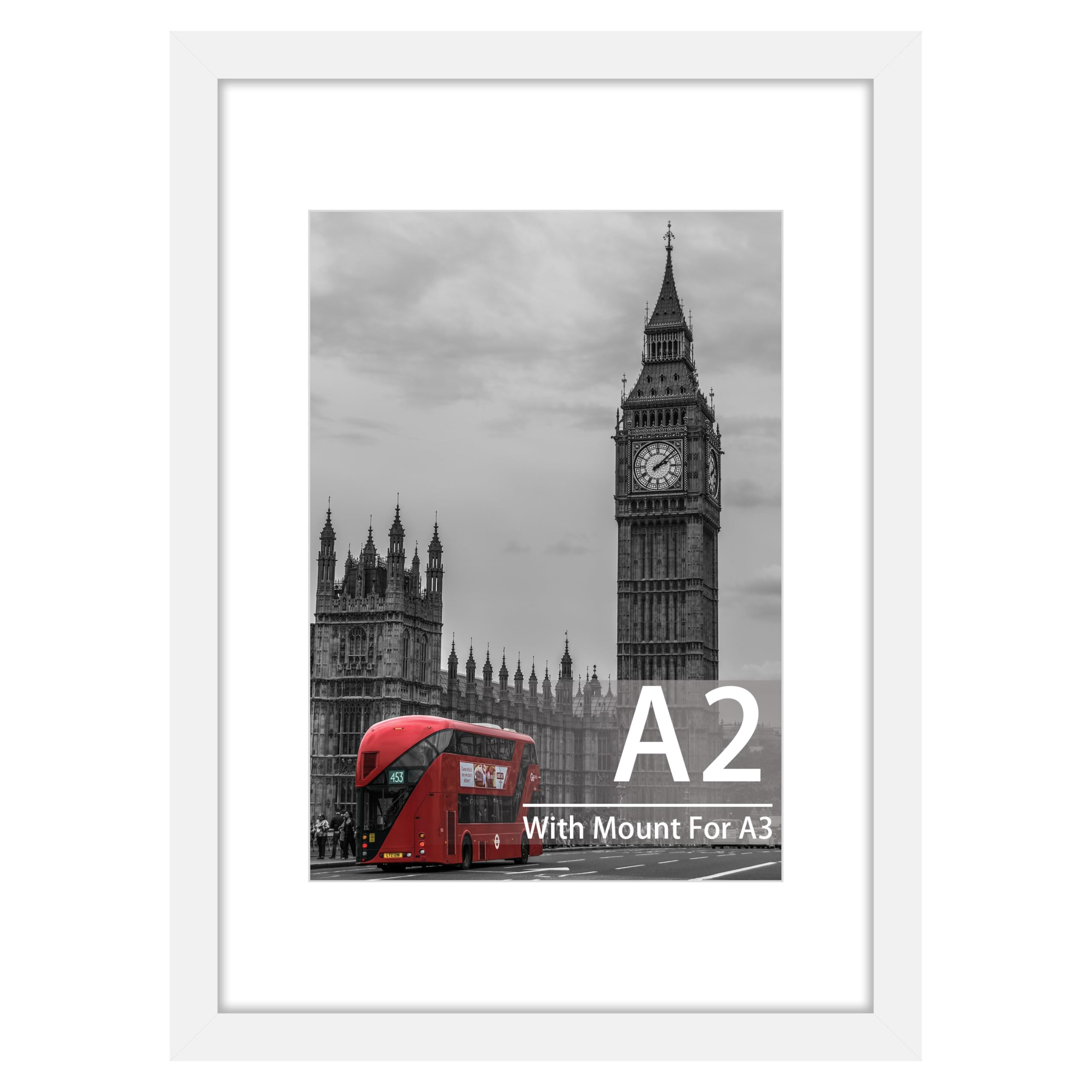 Tinkeps A2 White Picture Frame - Engineered Wood and Plexiglass, A2 Frame with A3 Mount for A2/A3 Prints, Photos, and Posters, Wall Mountable - A2(42x59.4cm) Poster Frame